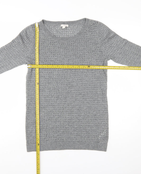 GAP Women Grey Knit Jumper Medium Wool Blend Round Neck 3/4 Sleeve