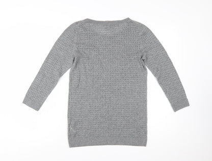 GAP Women Grey Knit Jumper Medium Wool Blend Round Neck 3/4 Sleeve