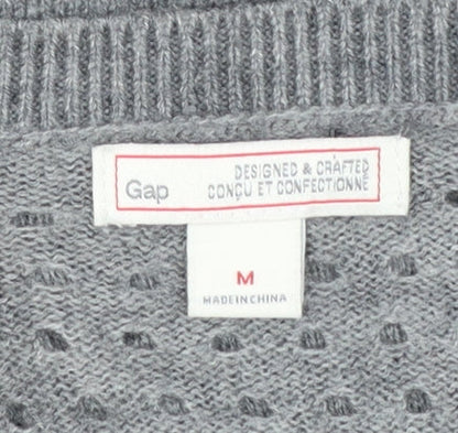 GAP Women Grey Knit Jumper Medium Wool Blend Round Neck 3/4 Sleeve