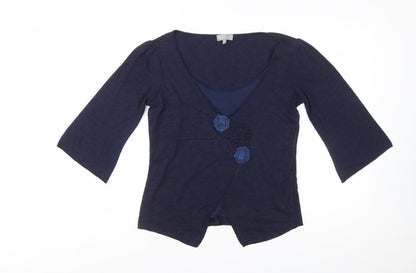 Marks and Spencer Per Una Women's Blue 3/4 Sleeve V-Neck Cardigan Size 12