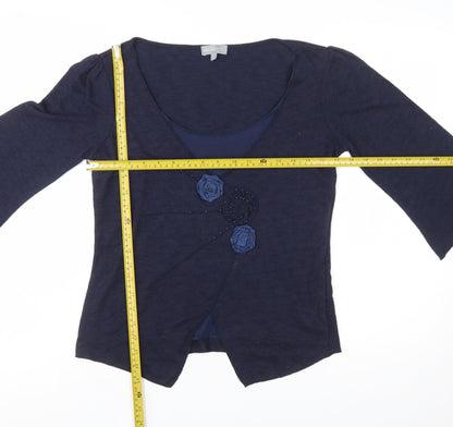 Marks and Spencer Per Una Women's Blue 3/4 Sleeve V-Neck Cardigan Size 12