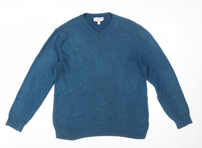 Seasalt Cornwall Men's Blue Organic Cotton V-Neck Jumper Size L