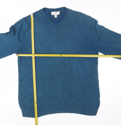 Seasalt Cornwall Men's Blue Organic Cotton V-Neck Jumper Size L
