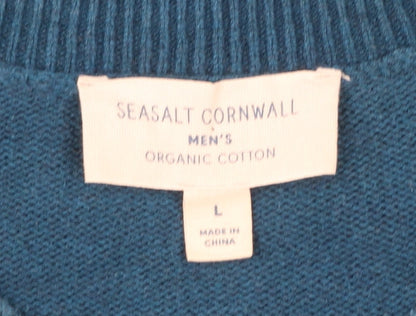 Seasalt Cornwall Men's Blue Organic Cotton V-Neck Jumper Size L