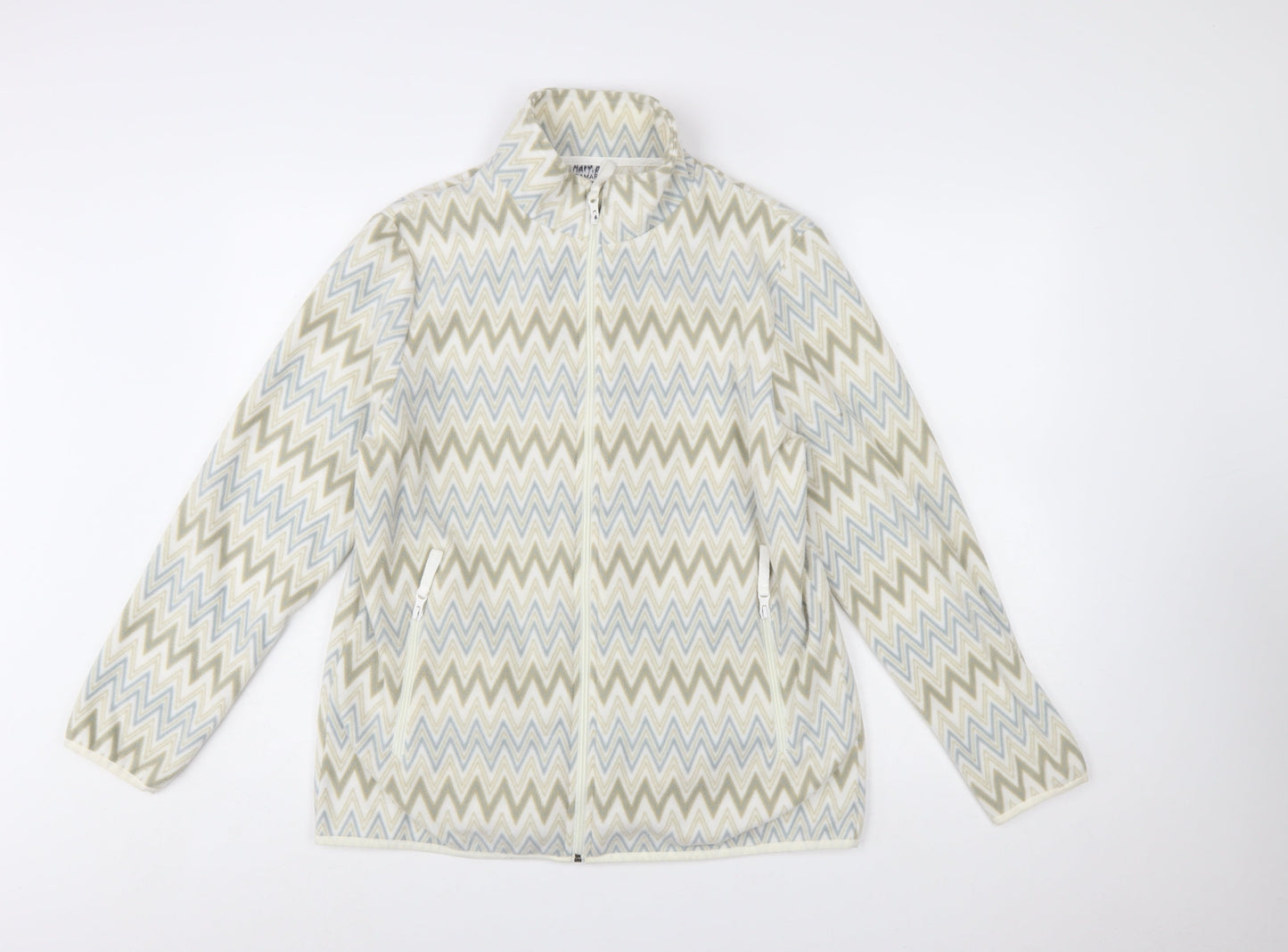 Damart Men Beige Geometric Fleece Zip Jacket Size 44 Regular