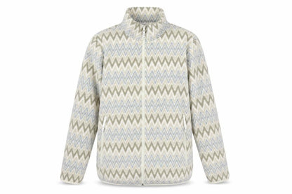 Damart Men Beige Geometric Fleece Zip Jacket Size 44 Regular
