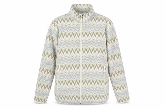 Damart Men Beige Geometric Fleece Zip Jacket Size 44 Regular