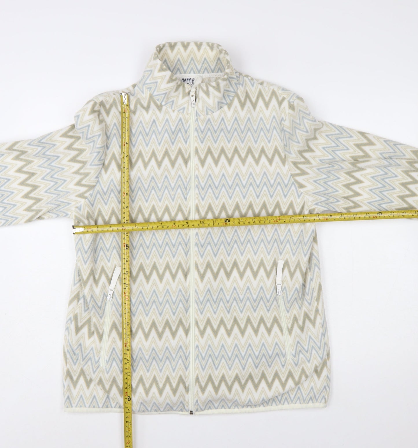 Damart Men Beige Geometric Fleece Zip Jacket Size 44 Regular