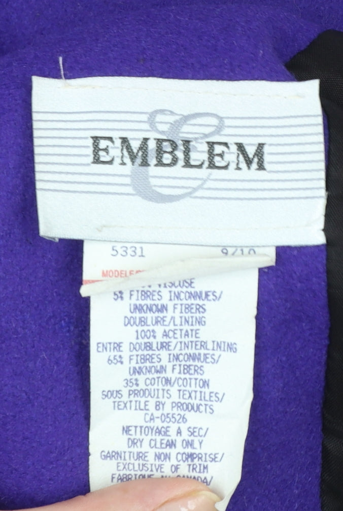 Emblem Women’s Purple Wool Blend Long Double Breasted Overcoat Size 10