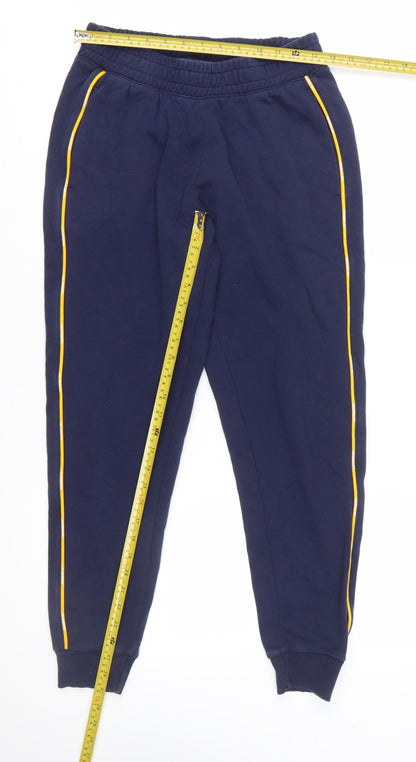 Reebok Womens Navy XS Jogger Sweatpants Cotton Blend with Yellow Trim