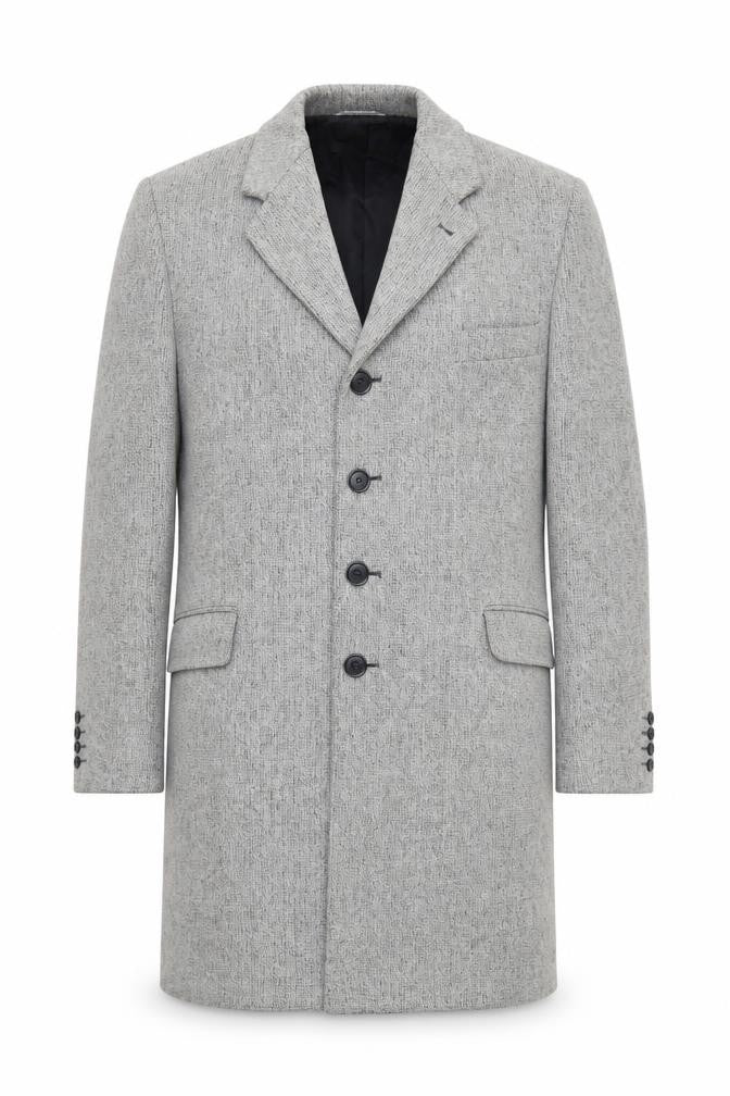 Claudio Vertase Men's Grey Wool Overcoat Size 52 Regular Fit