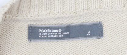 PSO Brand Men's Beige Full Zip Cardigan Jumper Size L