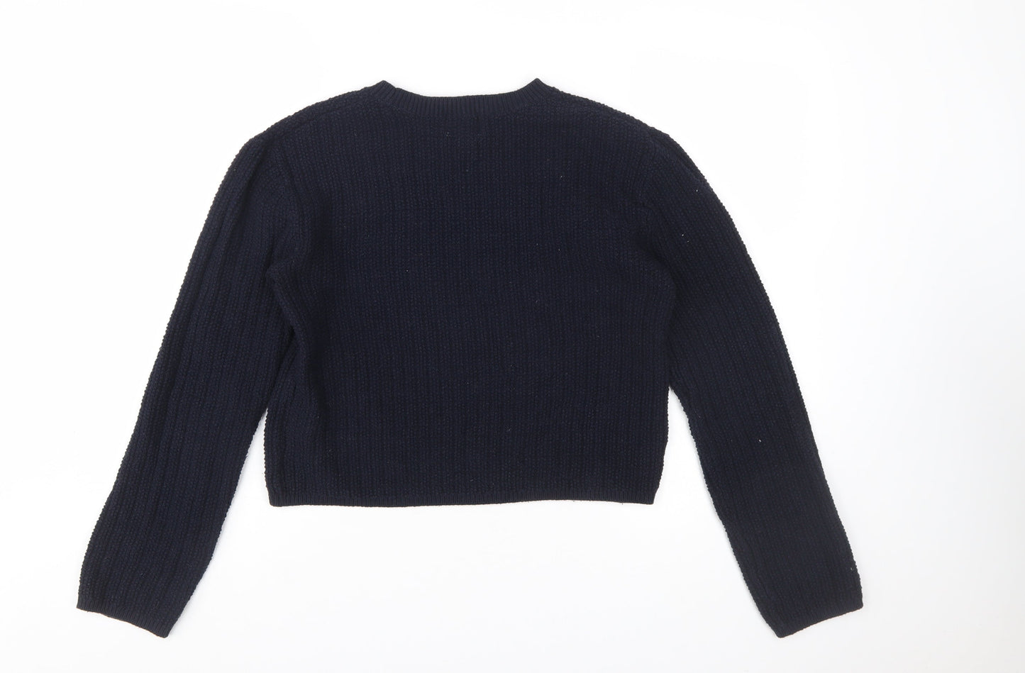 H&M Women's Blue Chunky Knit Cotton Acrylic Crew Neck Jumper Size 12