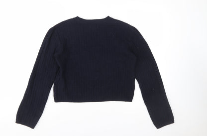 H&M Women's Blue Chunky Knit Cotton Acrylic Crew Neck Jumper Size 12