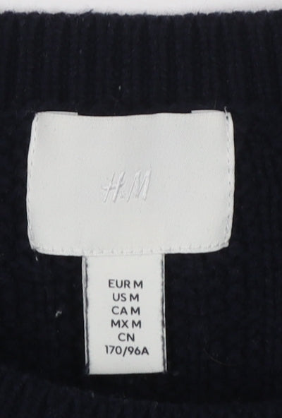 H&M Women's Blue Chunky Knit Cotton Acrylic Crew Neck Jumper Size 12
