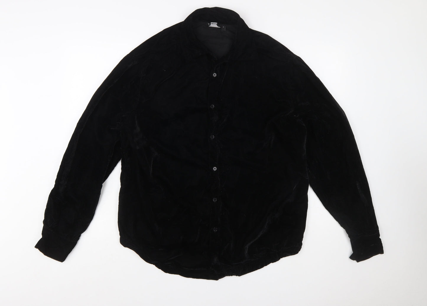ASOS DESIGN Men's Black Velvet Button-Up Shirt Size M