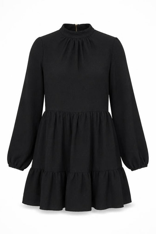 Closet London Women's Black A-Line Long Sleeve High Neck Dress UK 12
