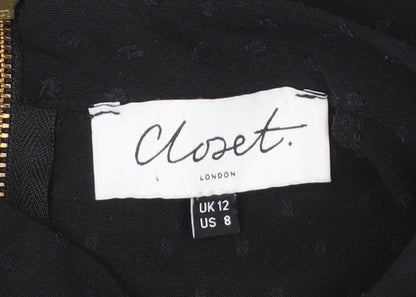Closet London Women's Black A-Line Long Sleeve High Neck Dress UK 12