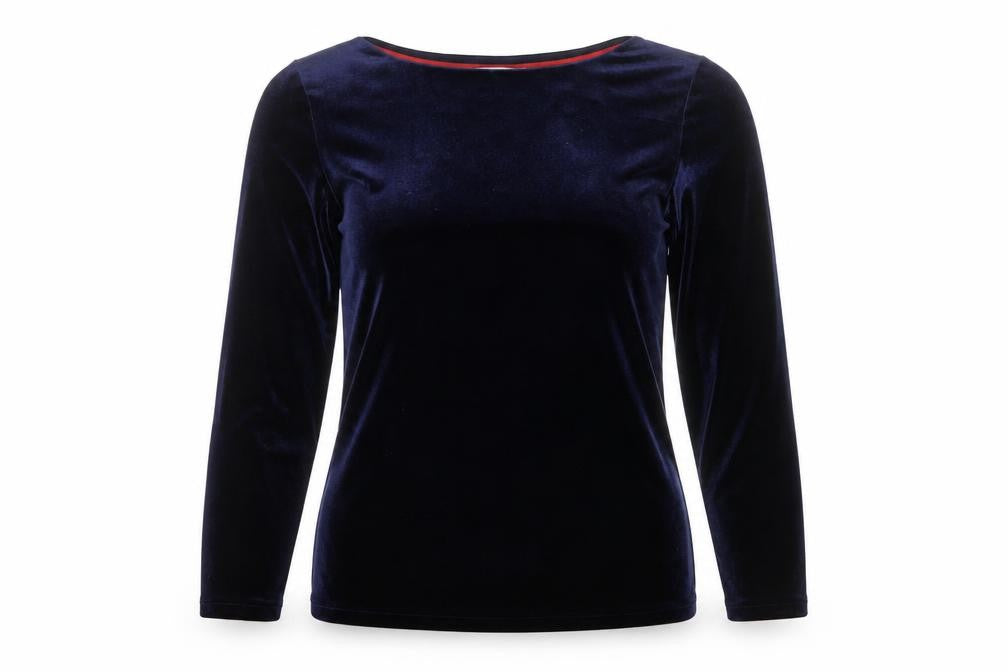 Boden Women Blue Velvet Long Sleeve Boat Neck Blouse Size 10