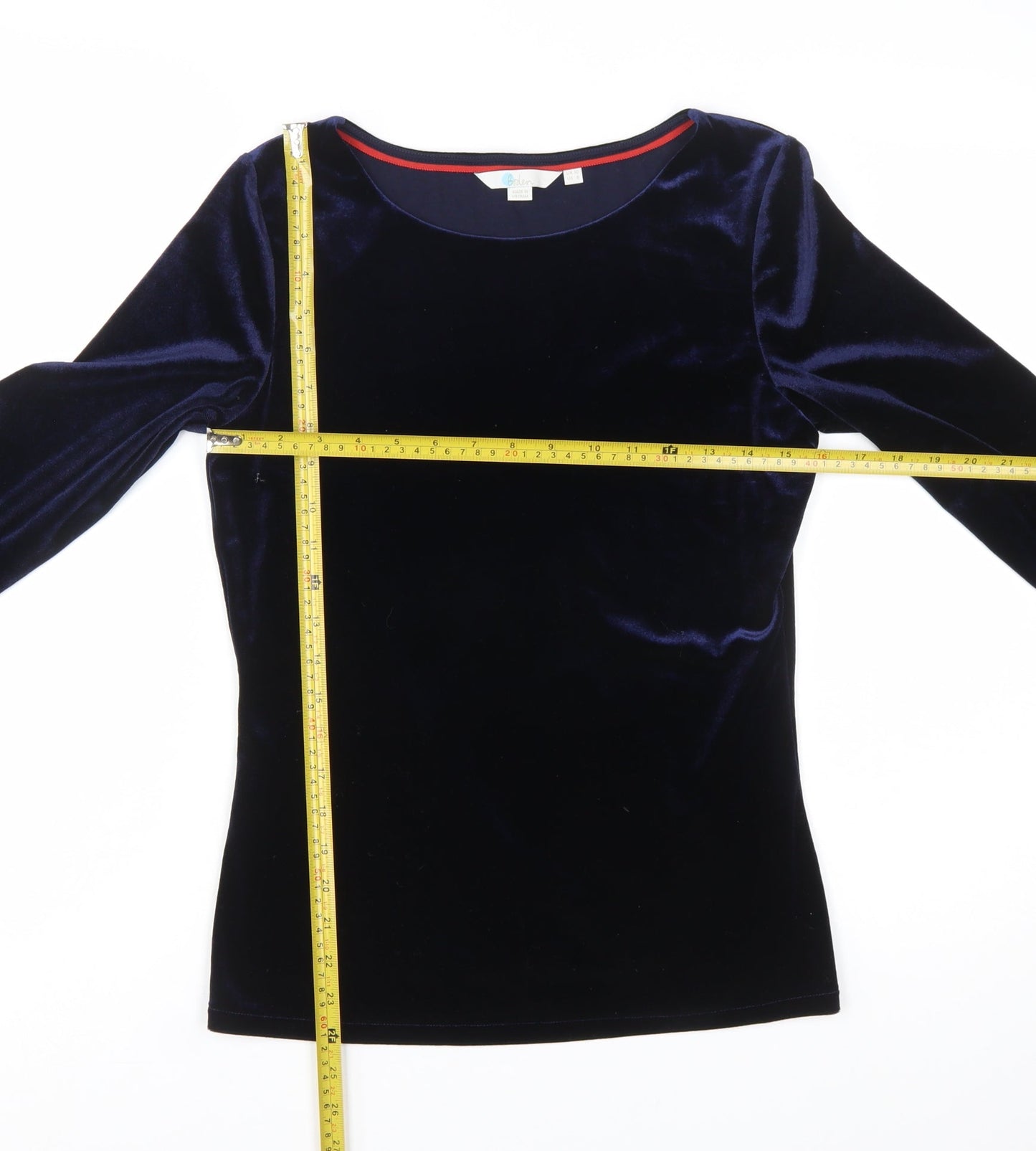 Boden Women Blue Velvet Long Sleeve Boat Neck Blouse Size 10
