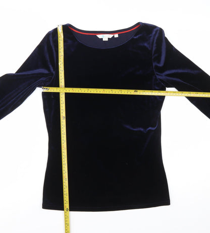 Boden Women Blue Velvet Long Sleeve Boat Neck Blouse Size 10