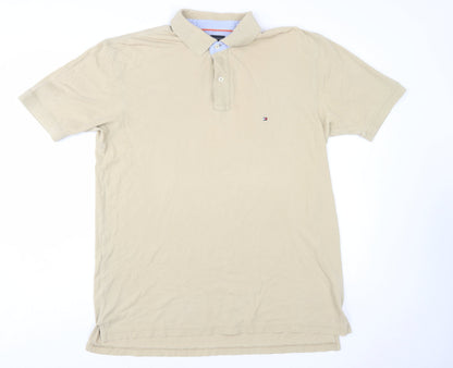 Tommy Hilfiger Men's Beige Cotton Polo Shirt XL Classic Fit