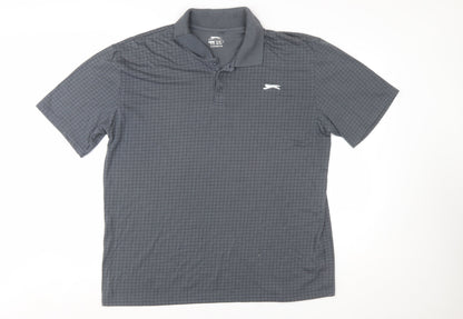 Slazenger Men’s Grey Check 2XL Polo Shirt Quick Dry Sports Top