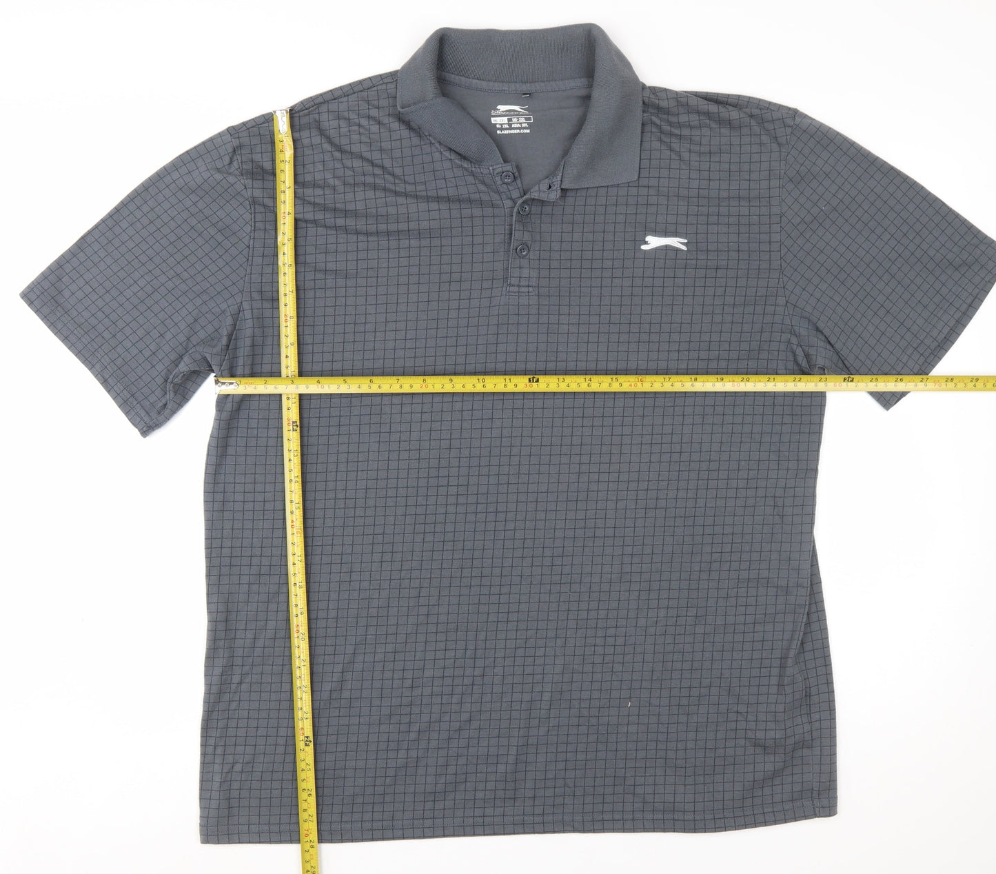 Slazenger Men’s Grey Check 2XL Polo Shirt Quick Dry Sports Top