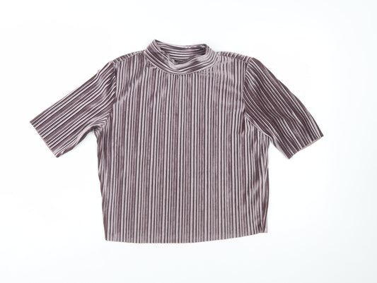 New Look Women’s Purple Velvet Striped Mock Neck Cropped Top Size 6