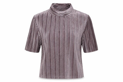 New Look Women’s Purple Velvet Striped Mock Neck Cropped Top Size 6