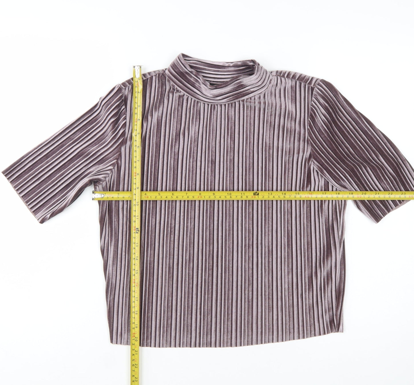 New Look Women’s Purple Velvet Striped Mock Neck Cropped Top Size 6