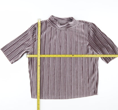 New Look Women’s Purple Velvet Striped Mock Neck Cropped Top Size 6