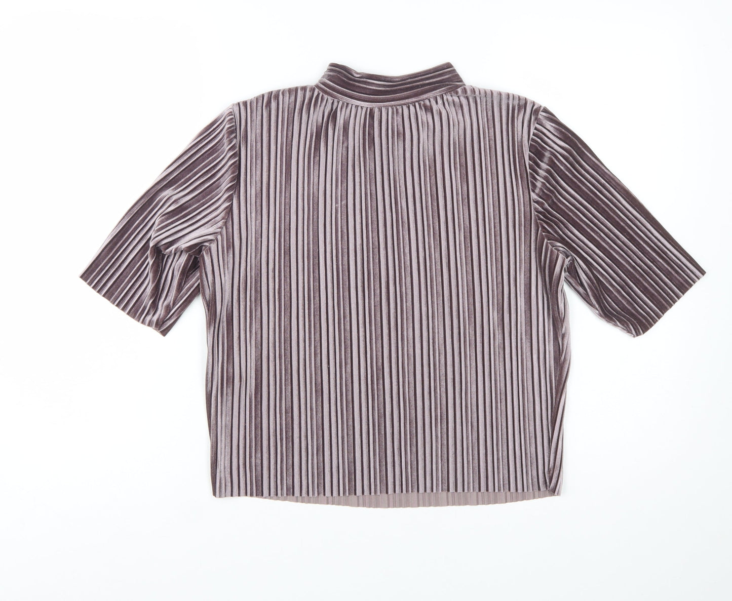 New Look Women’s Purple Velvet Striped Mock Neck Cropped Top Size 6
