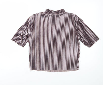 New Look Women’s Purple Velvet Striped Mock Neck Cropped Top Size 6