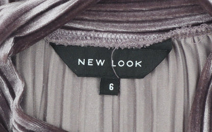 New Look Women’s Purple Velvet Striped Mock Neck Cropped Top Size 6