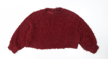 Zara Women Red Chunky Knit Pullover Jumper Size 10 Relaxed Fit