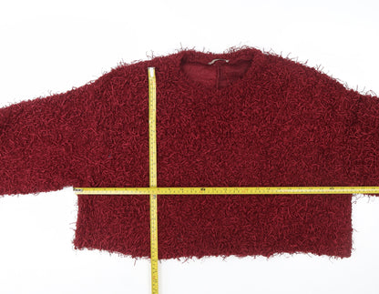 Zara Women Red Chunky Knit Pullover Jumper Size 10 Relaxed Fit