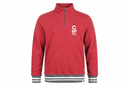 Bruzer Men’s Red 1/4 Zip Cotton Jumper M High Neck Casual Pullover