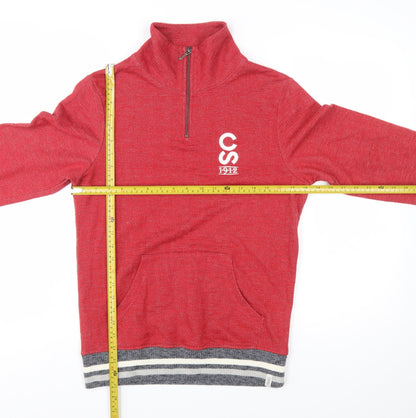 Bruzer Men’s Red 1/4 Zip Cotton Jumper M High Neck Casual Pullover
