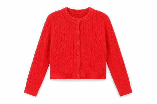 Stradivarius Women Red Cable-Knit Cardigan Jumper S