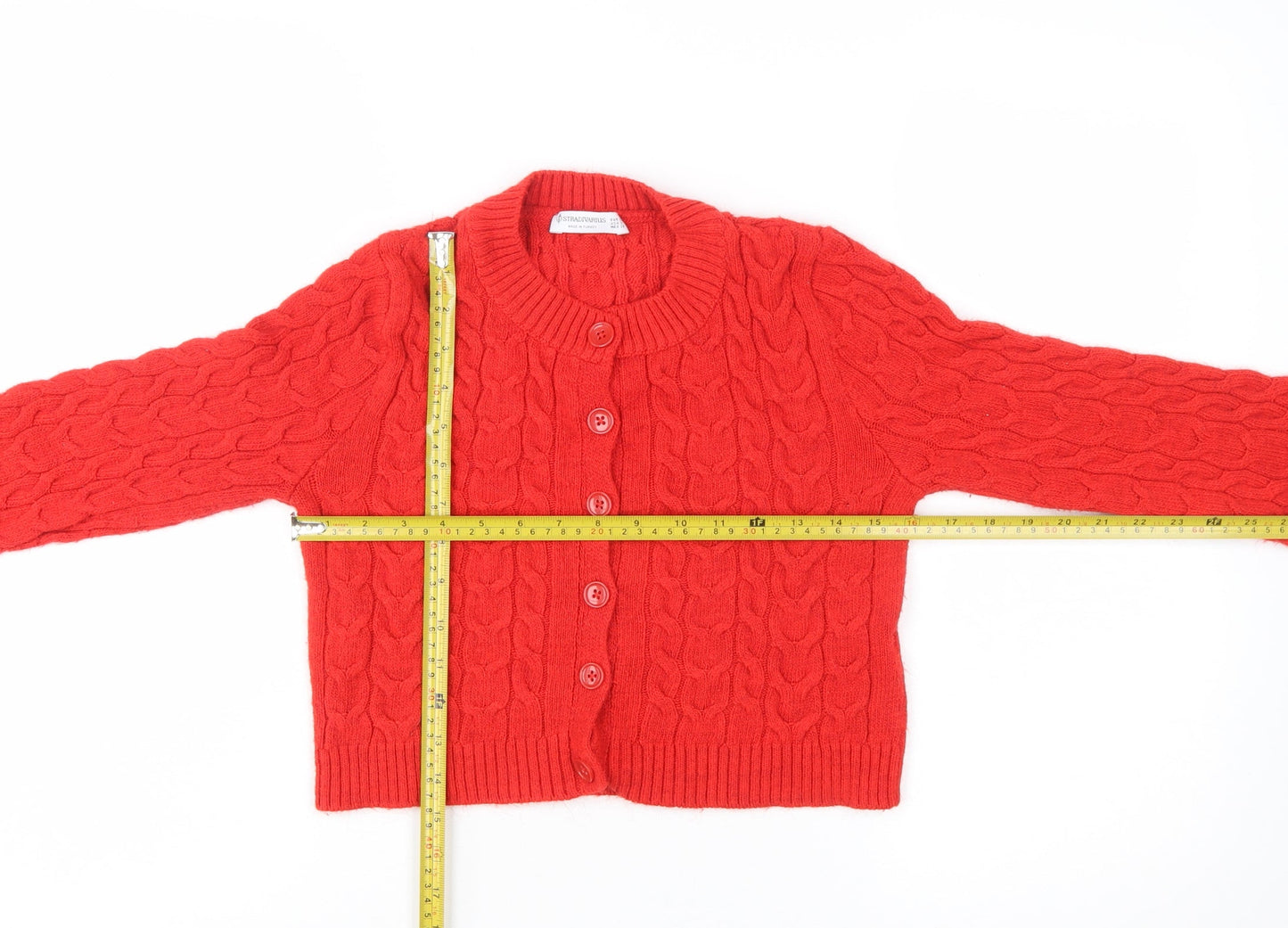 Stradivarius Women Red Cable-Knit Cardigan Jumper S