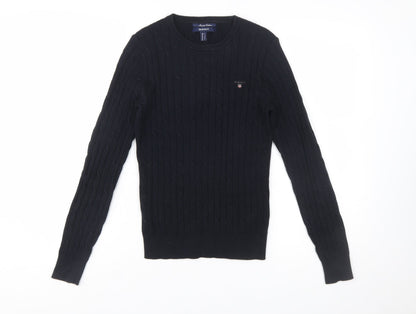 GANT Women's Black Cable-Knit Stretch Cotton Jumper Size S