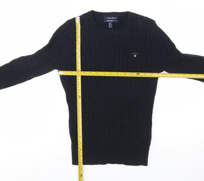 GANT Women's Black Cable-Knit Stretch Cotton Jumper Size S