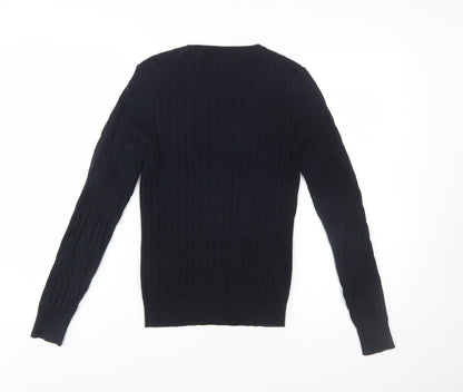 GANT Women's Black Cable-Knit Stretch Cotton Jumper Size S