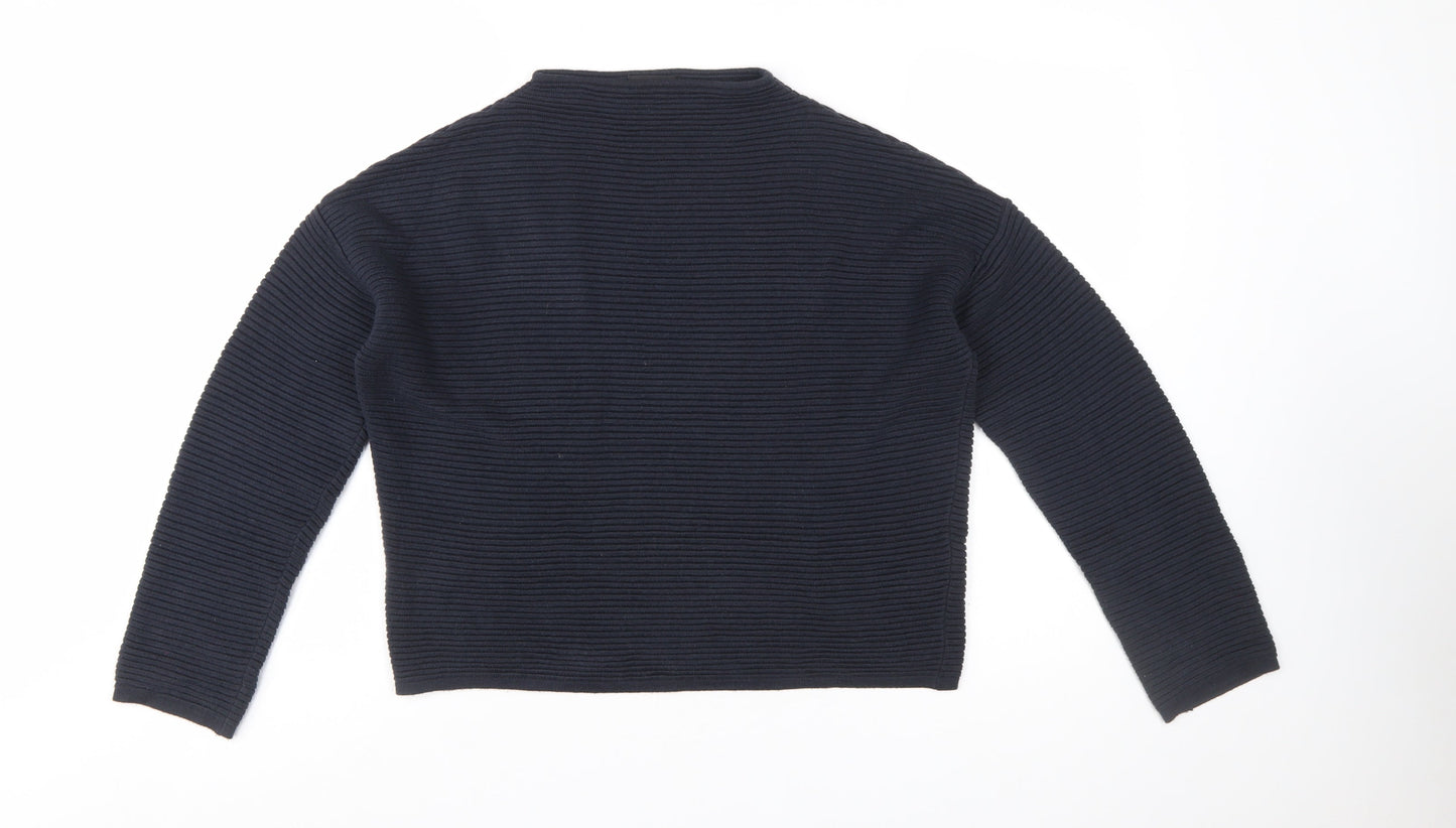 Topshop Women Blue Size 8 High Neck Rib Knit Pullover Jumper