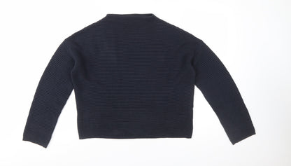 Topshop Women Blue Size 8 High Neck Rib Knit Pullover Jumper