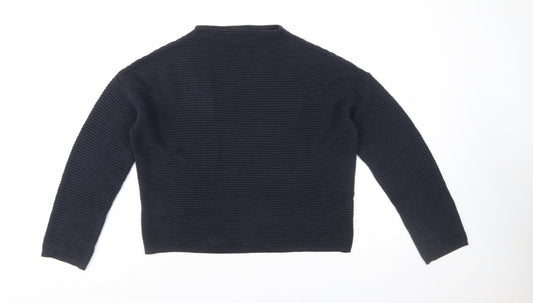 Topshop Women Blue Size 8 High Neck Rib Knit Pullover Jumper