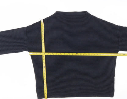 Topshop Women Blue Size 8 High Neck Rib Knit Pullover Jumper