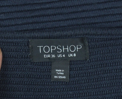 Topshop Women Blue Size 8 High Neck Rib Knit Pullover Jumper