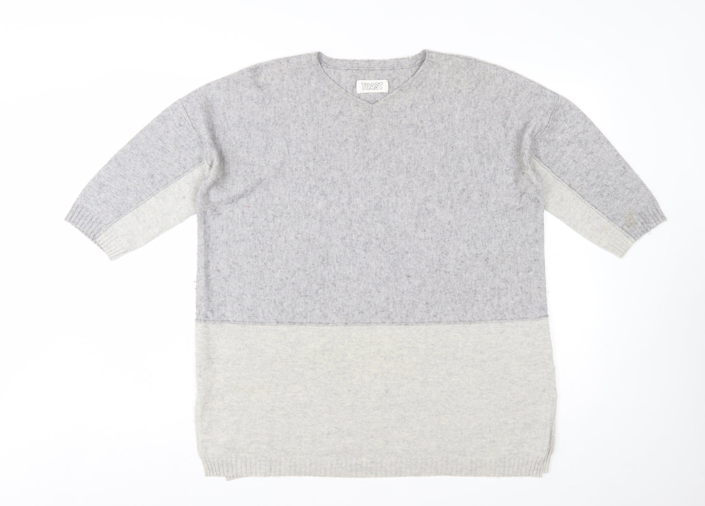 Toast Women’s Grey Wool Cashmere V-Neck Tunic Jumper Size S